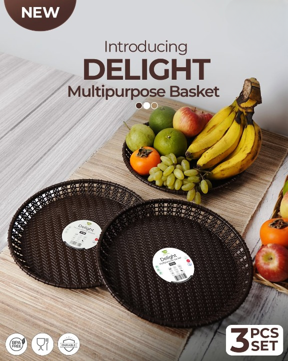 Pack of 3 Delight Multipurpose Basket Tray