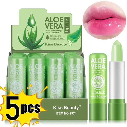 Lip Balm Lipstick Aloe Vera Strawberry Makeup Lip Care Lipstick Color Mood Changing Long Lasting Moisturizing Lipstick Beauty