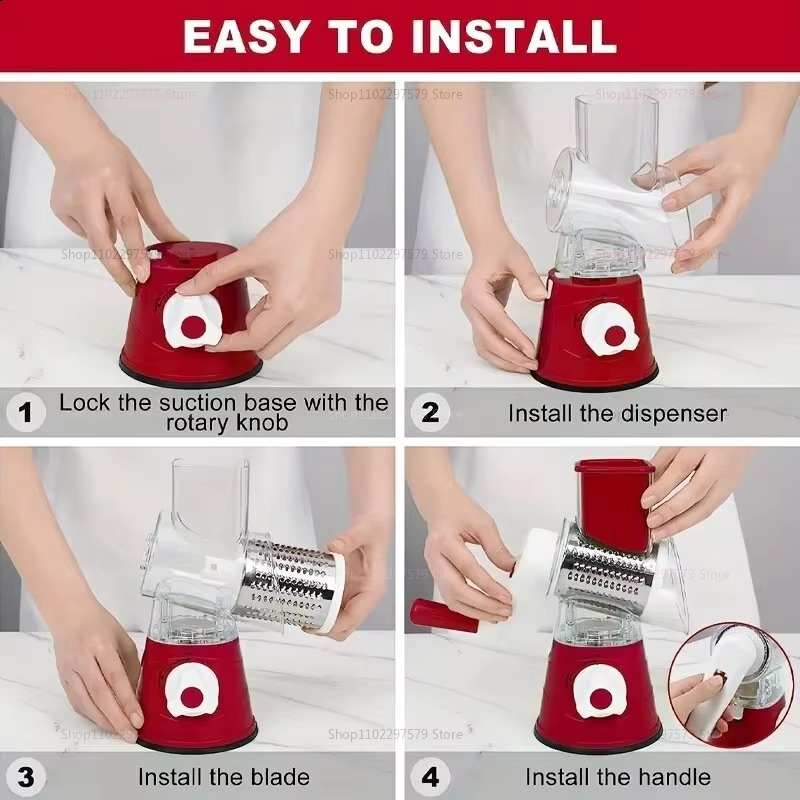 3-in-1 Manual Vegetable Cutter, Slicer & Shredder – Sharp Drum Chopper (Random Color)