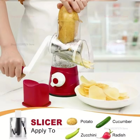3-in-1 Manual Vegetable Cutter, Slicer & Shredder – Sharp Drum Chopper (Random Color)